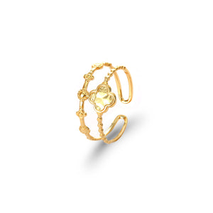 Ring zweischichtiges Kleeblatt Gold