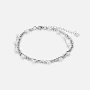 Zweischichtiges Perlenarmband Silber