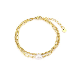 Zweischichtiges Armband Perle Gold