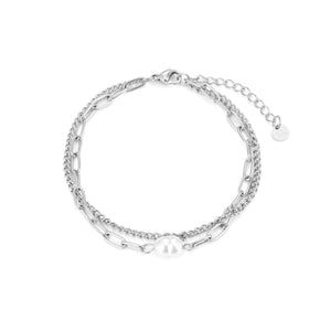 Zweischichtiges Armband Perle Silber