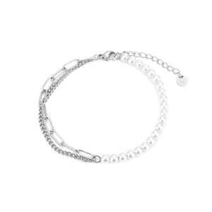 Perlenarmband zweifarbig Silber