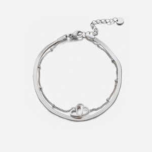 Zweischichtiges Armband Herzen Silber