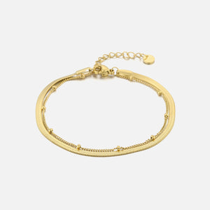 Zweischichtiges Armband Flach und Kugeln Gold