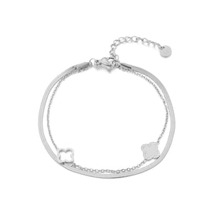 Zweischichtiges Kleeblatt Armband Silber