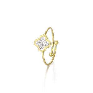 Ring Kleeblatt mit Strass Gold