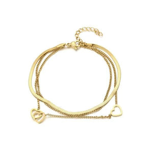 Dreischichtiges Herzdesign Armband Gold